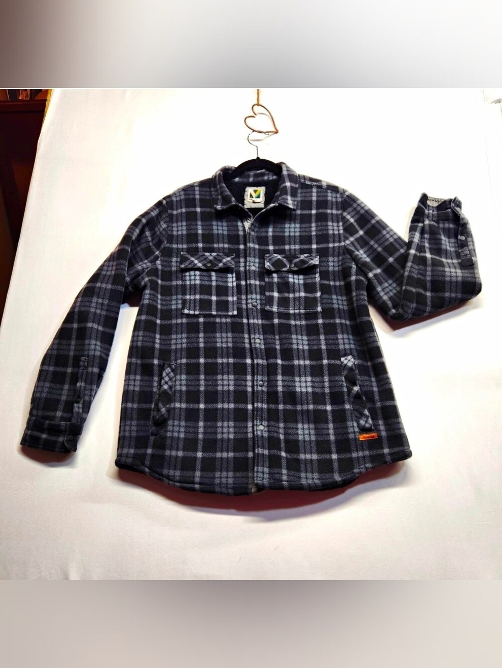⭐️Voyager Men’s Sherpa Lined Flannel Plaid Shirt Jacket Shacket Charcoal Black M
